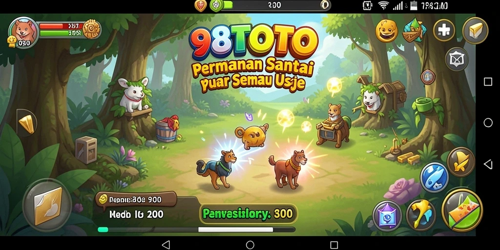 Tampilan gameplay 98TOTO yang berwarna-warni dan menyenangkan.