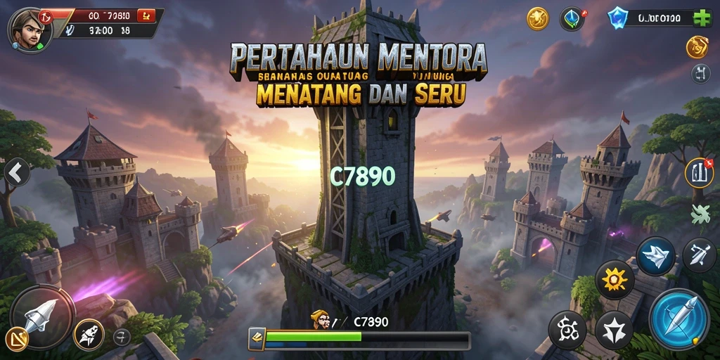 Screenshot gameplay C7890 menampilkan aksi menara pertahanan yang seru.