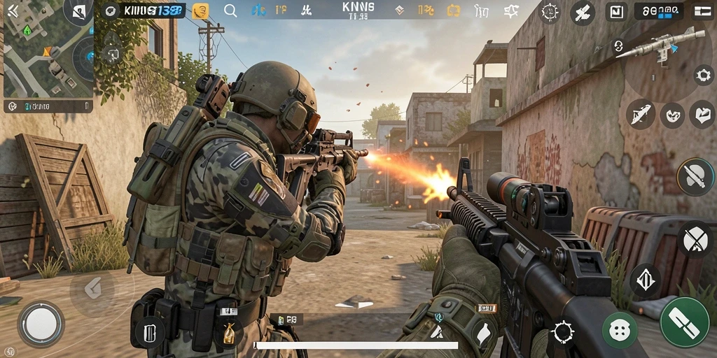 Screenshot utama KING138 menampilkan aksi menembak seru dalam gameplay TPS.