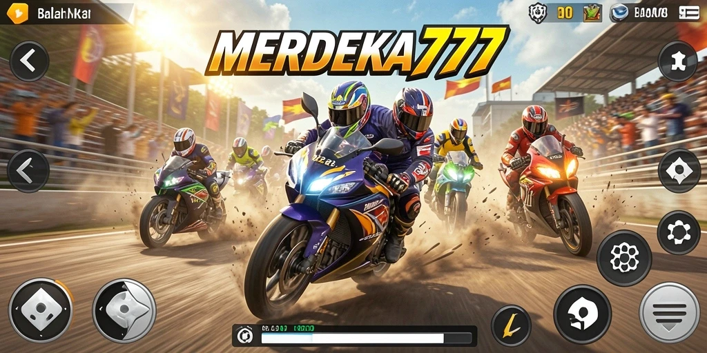 Tangkapan layar utama MERDEKA777 memperlihatkan balapan motor yang intens dan menegangkan.