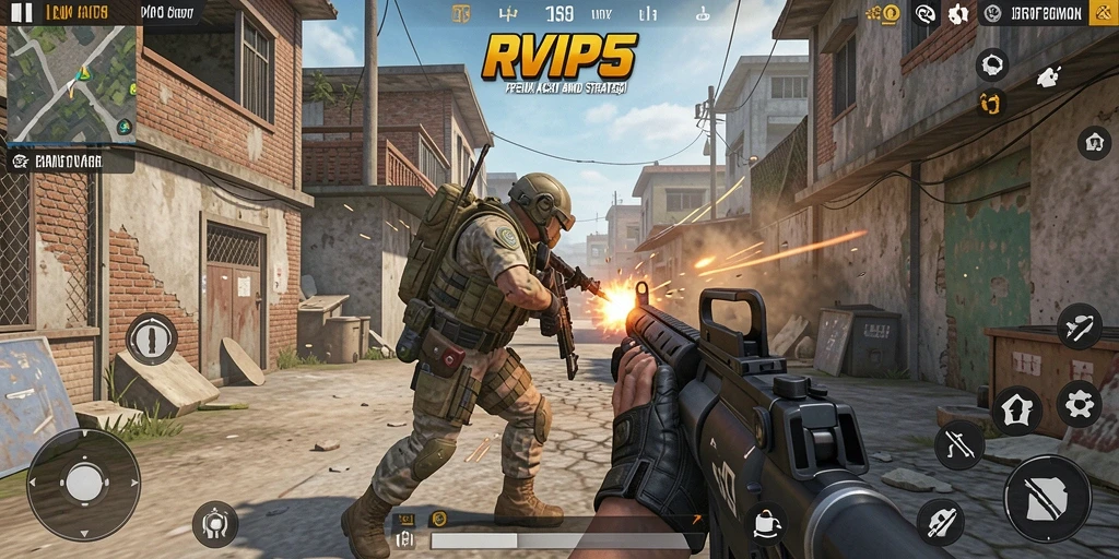 Tampilan screenshot menunjukkan aksi seru dalam game TPS.