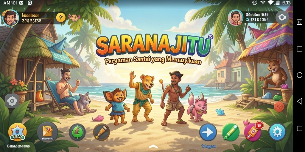 Tampilan gameplay SARANAJITU yang ceria dan menawan.