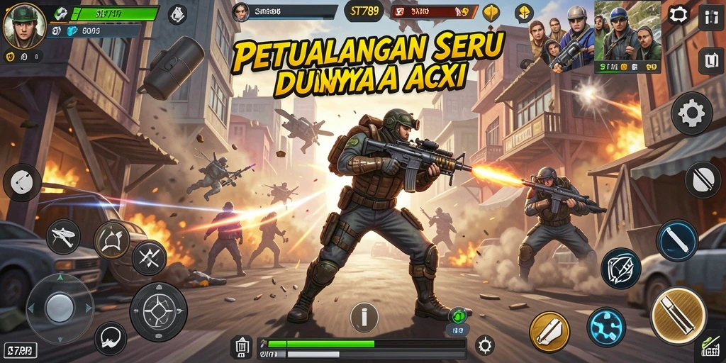 Tampilan gameplay seru dari ST789 yang menampilkan pertempuran intens.